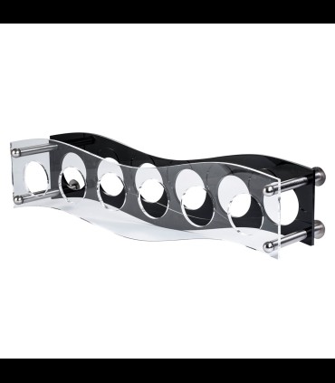 Bottle holder wall 6 placed in transparent plexiglass base in black or white
