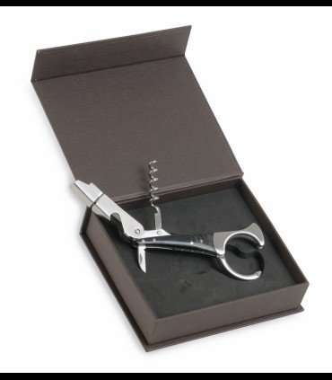 Corkscrew professional size capsule of stainless steel and wood accents (black)