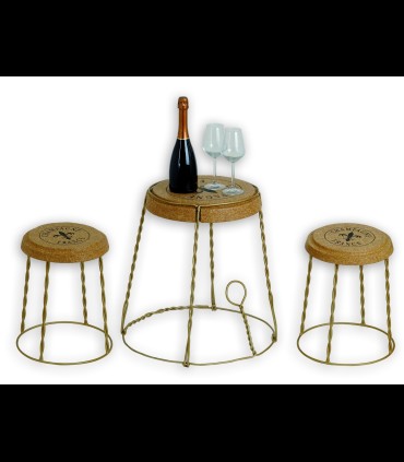 Table, cage, cork, and metal