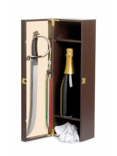 Champagne sabrage saber in bottle holder